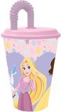 Tataway Disney roze en lila beker voor meisjes in plastic Princesses Belle Cinderella Rapunzel 430 ml met rietje en flexibel deksel