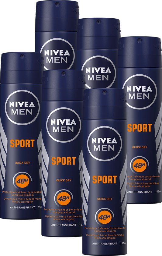 NIVEA MEN Sport Anti-Transpirant Deodorant Spray - Quick Dry - 48u Bescherming - Voordeelverpakking -6 x 150 ml