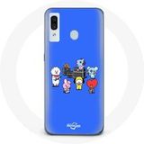 Maniacase Samsung Galaxy A20e BTS BT21 Tata Chimmy Cooky Rj Koya Shooky en Mang Speel muziek Blauwe achtergrond
