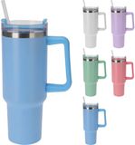 Excellent Houseware isoleerbeker RVS 1200ml met rietje - grote drinkbeker.