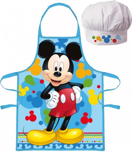 Disney Mickey Mouse Kinderschort met Muts - 2-delig Kook set - Licht blauw - Polyester - One size