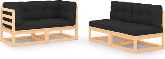 The Living Store loungeset Grenenhouten - Tuinmeubelen - 70x70x67 cm - Antraciet kussen