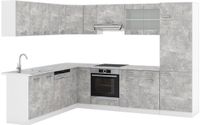 Vicco Hoekkeuken R-Line, Beton/Wit, 287 x 227 cm, WB Marmer