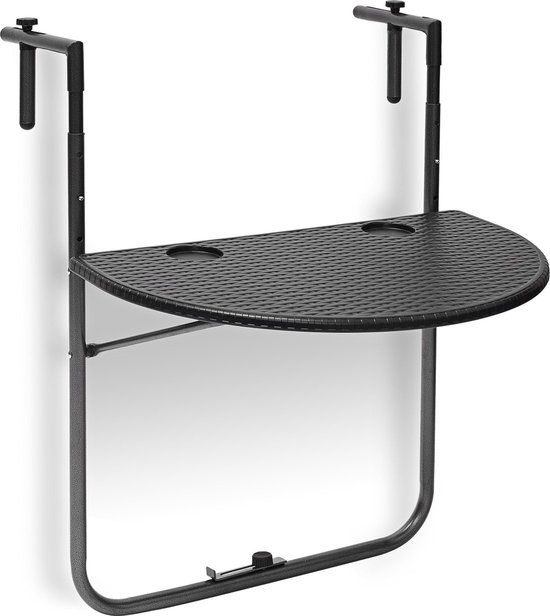 Relaxdays Balkontafel BASTIAN opklapbaar balkon tafel rotan hangtafel reling - zwart