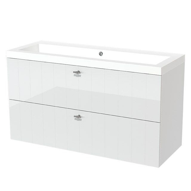 Maxaro Badkamermeubel 120cm Modulo Hoogglans Wit 2 Lades Lamel Wastafel Mineraalmarmer