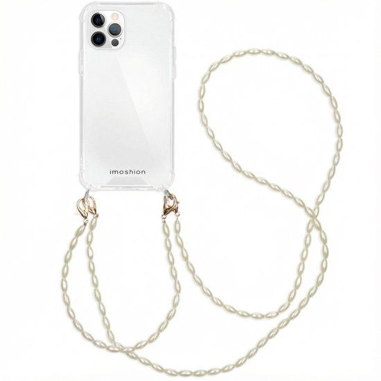 imoshion Hoesje - Geschikt voor Apple iPhone 12 Pro / 12 - Backcover met koord + armband - Parels - Transparant