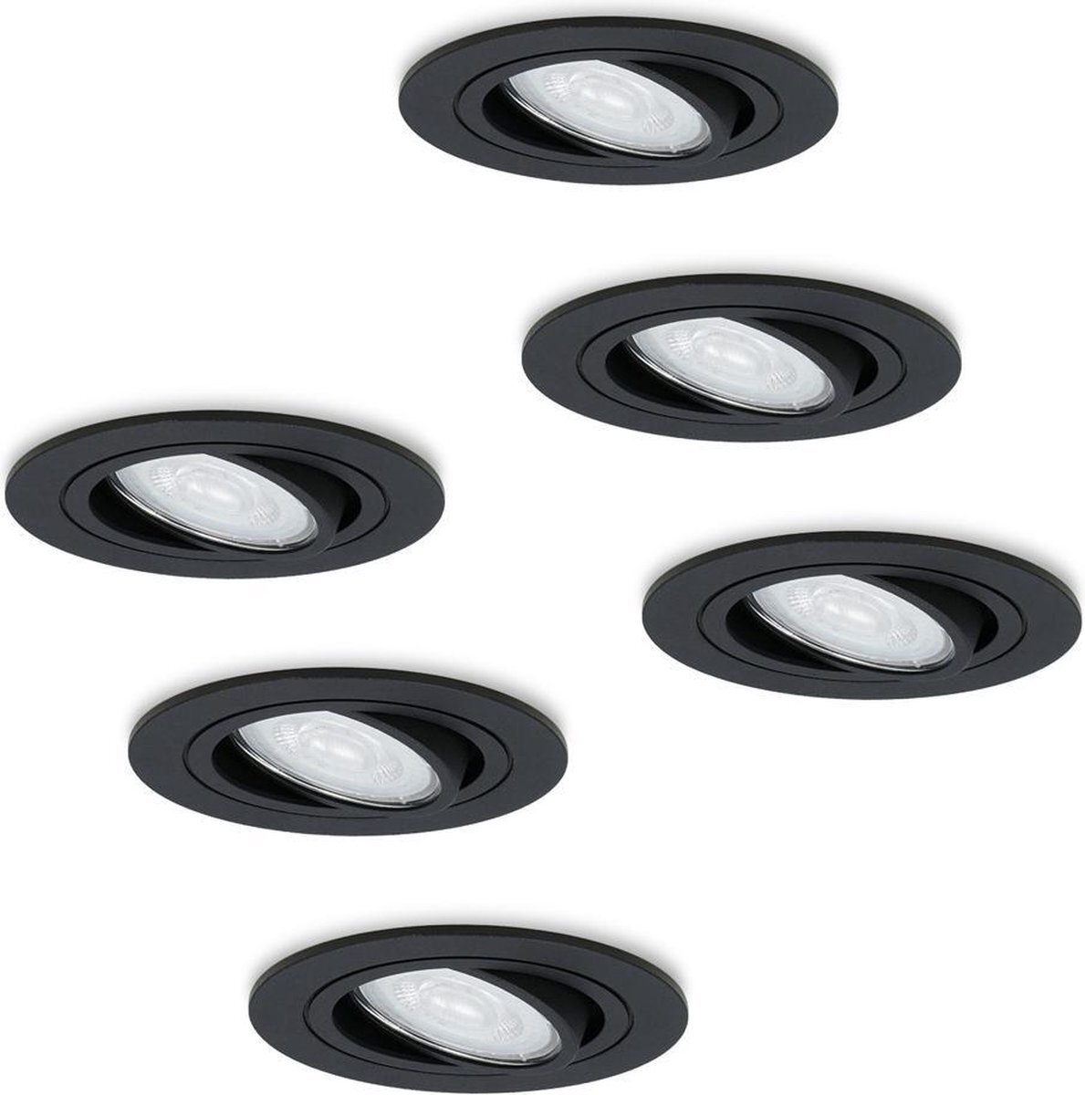 HOFTRONIC Set van 6 dimbare LED inbouwspots Miro 5 Watt 2700K extra warm wit kantelbaar