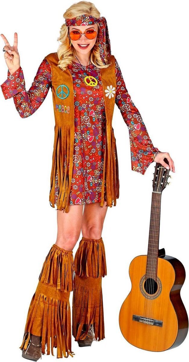 Widmann Hippie Kostuum | Francien Fraaie Franjes Hippie Jaren 60 | Vrouw | Large | Carnaval kostuum | Verkleedkleding