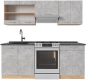 Vicco R-Line Complete keukeneenheid – 200 cm, WB Antraciet Beton/gouden eik