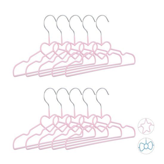 Relaxdays Kinderkledinghanger - 10 stuks - Draad - Kledinghanger Kind - Klerenhanger Set Hart
