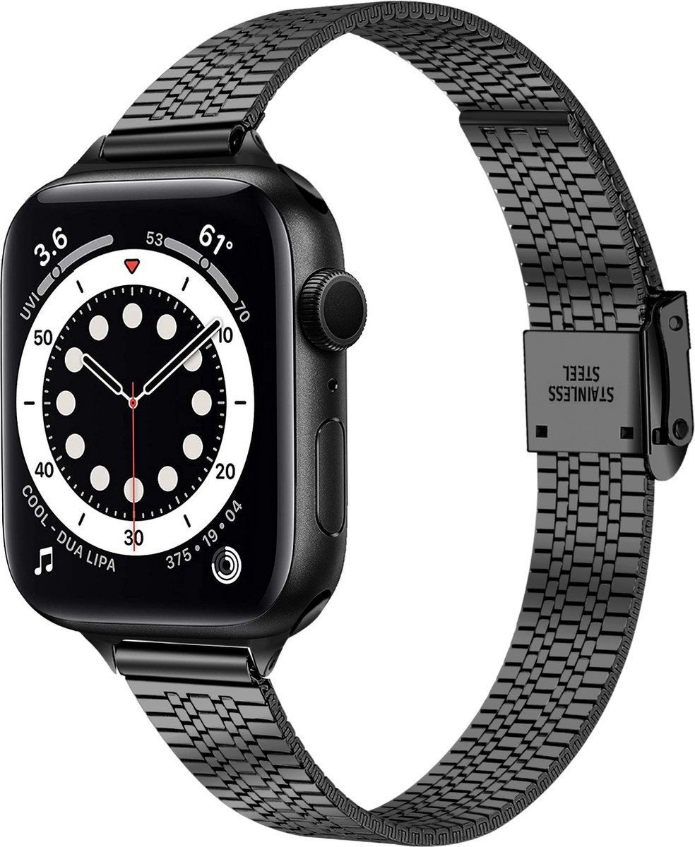 Qubix Compatible Apple Watch Band - Stainless Steel Slim Fit - Black - 38/40/41mm