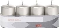 Trend Candles Cilinderkaarsen/stompkaarsen - set 4x - zilver - 5 x 8 cm - 18 branduren