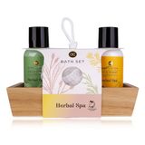 Accentra Herbal Spa Geschenkset Douchegel Bodylotion Spons Houten Tray