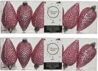 Decoris Kersthangers dennenappels - 12x - lippenstift roze - glitter - 8 cm - kunststof
