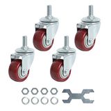 Finnhomy Zwenkwielen 6,5 cm (5,2 cm) Zware Wielen met schroefdraad 1/2"-131" Set van 4 Premium Polyurethaan Wielen PU Laadlager 600 lbs Anti-slijtage gladde wielen, rood