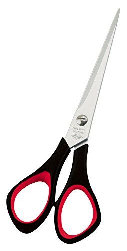Wedo 976651 Universele schaar (linkshandig, roestvrij staal, spits, kunststof softgrepen 16 cm) zwart/rood