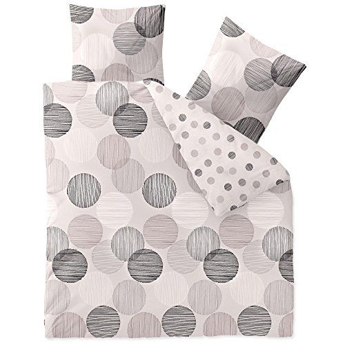 CelinaTex Filia Biber beddengoed 200 x 220 cm 3-delig katoenen dekbedovertrek met punten, beige, wit, grijs, antraciet