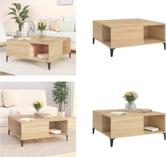 vidaXL Salontafel 80x80x36,5 cm Bewerkt Hout Sonoma Eikenkleurig