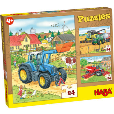 Haba Puzzels 3 x 24 delen - Tractor & co. 300444