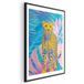 Affiche léopard exotique - Portrait coloré de guépard sur fond de feuille tropicale