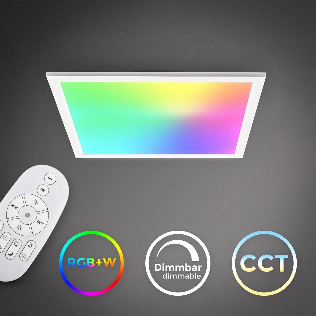 B.K.Licht - Plafondlamp - CCT en RGB - dimbaar led paneel - 45 x 45 cm - met afstandsbediening - ultravlak - 3.000K to 6500K - 1.300lm - 15W