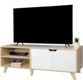 Merkloos Relaxdays TV-lowboard met 6 vakken, kabeldoorvoer, natuur/wit, 50x140x40 cm