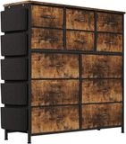 Zstar Commode voor slaapkamer met 12 laden, stoffen opbergkast met metalen frame, moderne decoratie houten tafelblad, commode voor slaapkamer, kast, hal, entree