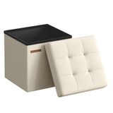 SONGMICS Opbergpoef, Linnen-Look Opvouwbare Voetenbank, 38 x 38 x 38 cm | Hocker met Opbergruimte, Belastbaar tot 300 kg, Crème Wit en Inkt Zwart, MINOTA Collectie LSF027W01