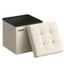 SONGMICS Opbergpoef, Linnen-Look Opvouwbare Voetenbank, 38 x 38 x 38 cm | Hocker met Opbergruimte, Belastbaar tot 300 kg, Crème Wit en Inkt Zwart, MINOTA Collectie LSF027W01