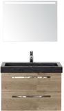 BES LED Seville Badmeubelset 80 cm - Natuur Eiken - Wastafel Hardsteen Wit Lucca met Sence Spiegel