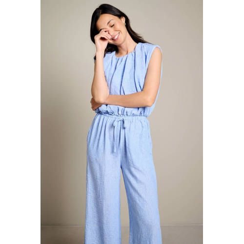 LOLALIZA cropped gestreepte top met plooien - lichtblauw