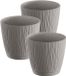 Prosperplast Pot/pot de fleurs Waves - 3x pièces - plastique - gris pierre - D13 x H12 cm - intérieur/extérieur - avec soucoupe