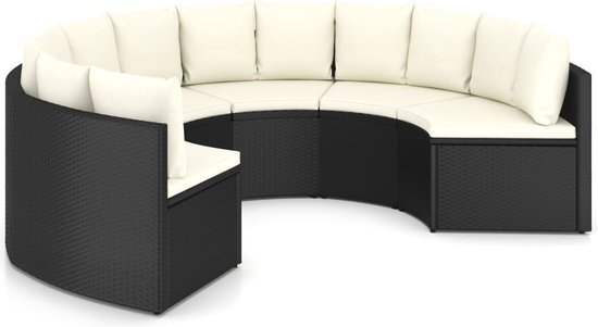 vidaXL 6-delige Loungeset met kussens poly rattan zwart