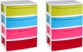 PLASTICFORTE 2x stuks ladekast/organizer met 4 lades wit/multi kleuren - 40 x 56 x 80 cm