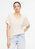 comma T-Shirt Vrouwen Lichtbeige Polyester Linnen Extra Kort Korte Mouw V-hals Aansluitend Effen Lente/Zomer 2025