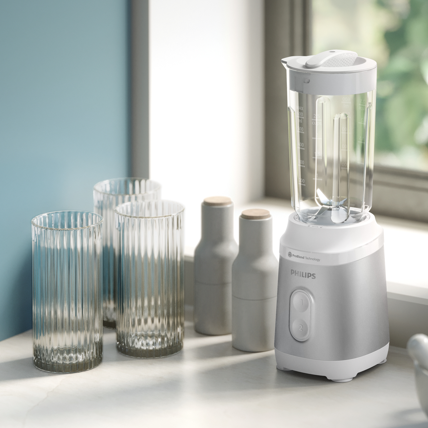 Philips 3000 Series HR2510/90 Mini Blender - 0.6L - 350W - Silver/White