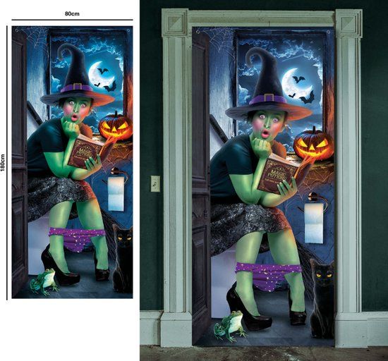 Fiestas Guirca Deur decoratie surprised witch - 80 x 180 cm - Halloween