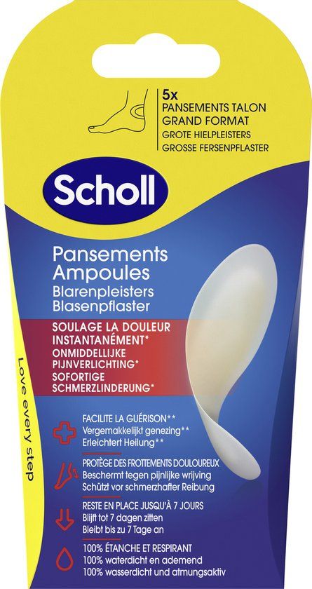 Scholl Blarenpleisters Hiel - 5 Blaarpleisters Groot - Waterdichte Pleisters - Ademend - Tegen Wrijving