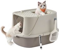 FEANDREA Euziel GmbH Kattenbak met Deksel - Grijs/Beige