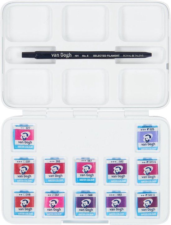 Van Gogh Aquarelverf pocket box roze en violetten met 12 kleuren in halve Napjes