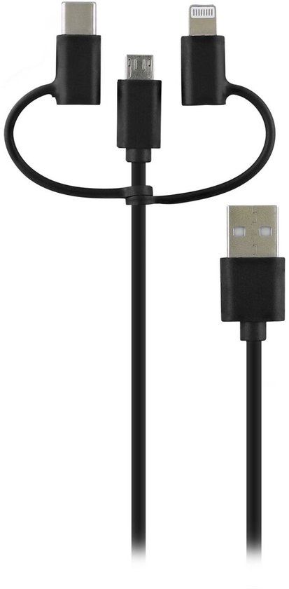 TNB Way USB naar Micro-USB, USB-C en Lightning Kabel Zwart 1 m