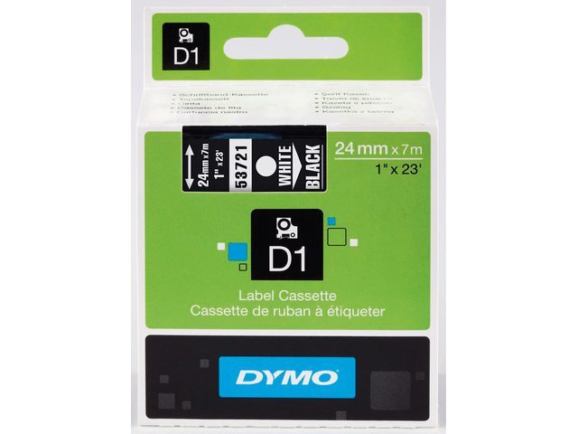 DYMO Labeltape 53721 D1 721010 24mmx7m wit op zwart