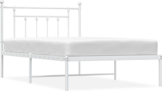 vidaXL Bedframe met hoofdbord Metaal Wit 107x203 cm
