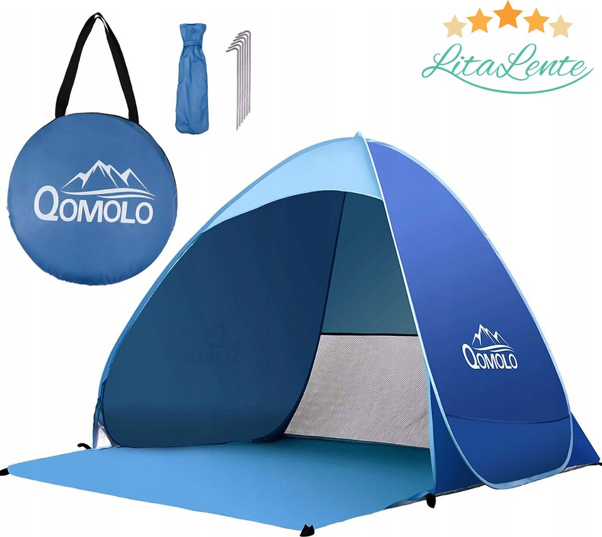 Litalente Strandtent- pop-up strandtent-draagbare tent-Anti-UV 50+ - blauw met draagtas - strandtent uv bescherming