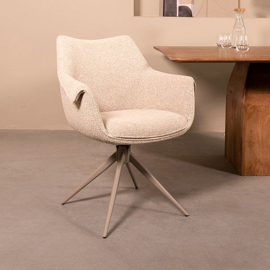 LABEL51 Narumi Eetkamerstoel - Naturel - Stof - Taupe Metalen Frame - Stoel