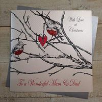 White Cotton Cards Met liefde prachtige mama & papa, handgemaakte grote kerstkaart, (Code XEX51, Robin)