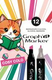 Graph'it Brush - Set van 12 alcoholmarkers met dubbele punt en extra fijn - Set Cosy Colo