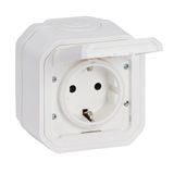 LEGRAND, Plexo New 069770L Schuko standaard wandcontactdoos met klapdeksel, contactbescherming, steekklemmen, 16 A, 250 V, IP44 - IK07, wit