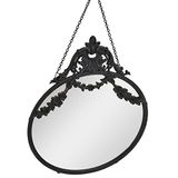 Creative Co-op Vintage tinnen ingelijste wandspiegel met decoratieve ketting, zwart