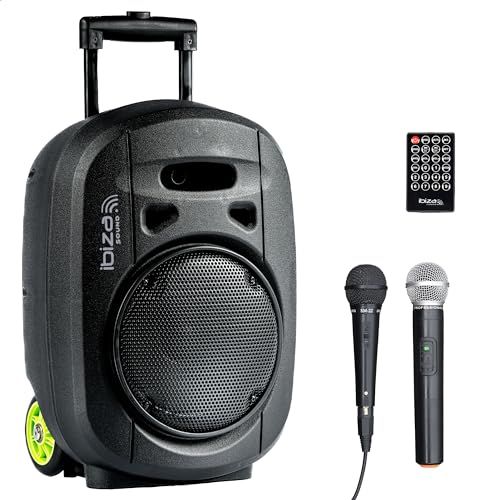 Ibiza - PORT8VHF-MKII-TWS - Draagbare luidspreker 8"/400W MAX met 1 bedrade microfoon en 1 VHF-microfoon, afstandsbediening en accessoire etui - Bluetooth, USB, SD & TWS - 6-8 uur autonomie